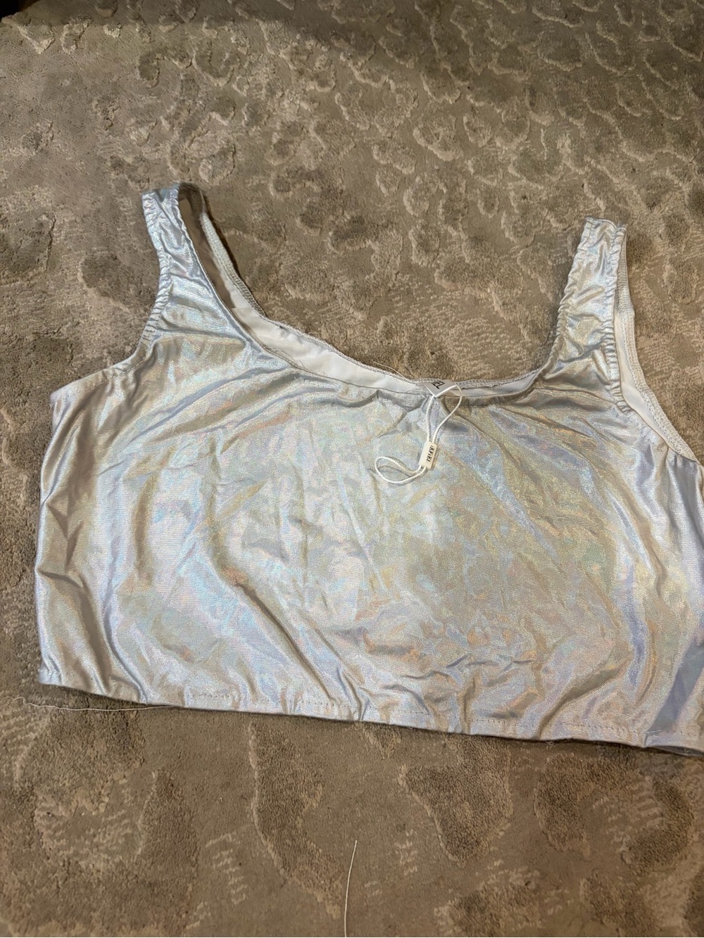 Holographic Silver Scoop Neck Crop Camisole - Women
